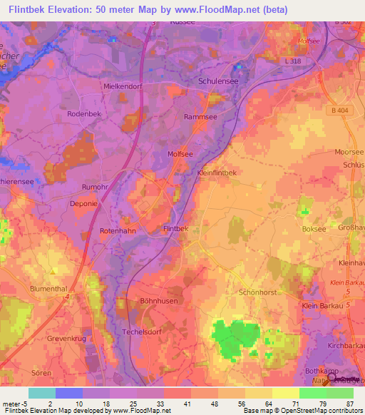 Flintbek,Germany Elevation Map