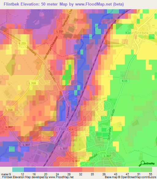 Flintbek,Germany Elevation Map