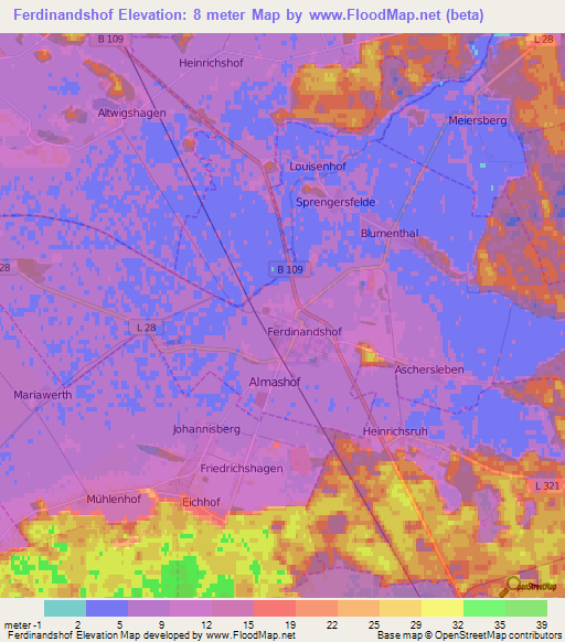 Ferdinandshof,Germany Elevation Map