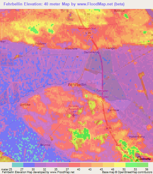 Fehrbellin,Germany Elevation Map