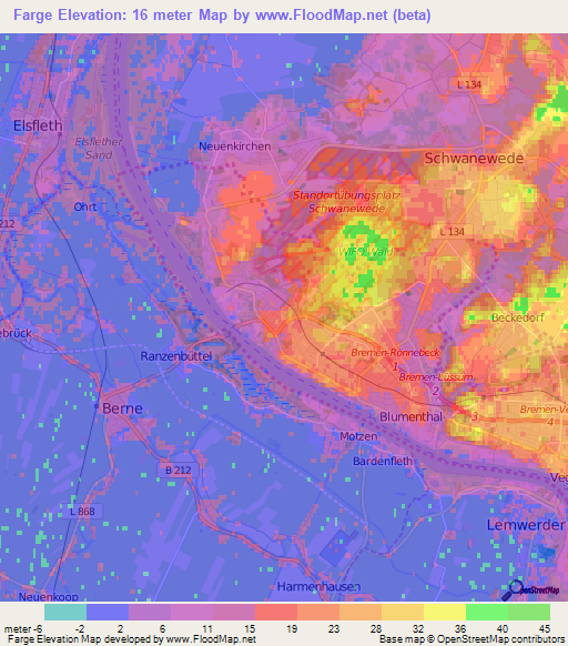 Farge,Germany Elevation Map