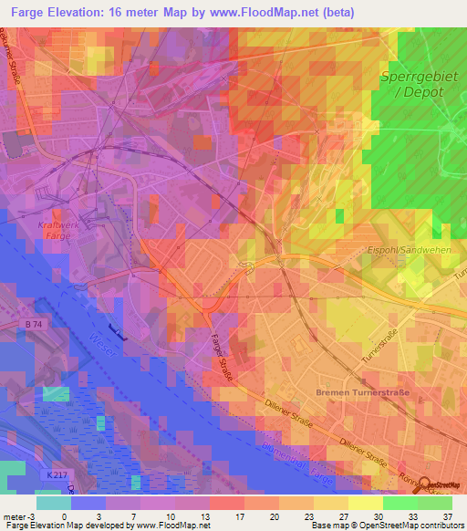 Farge,Germany Elevation Map