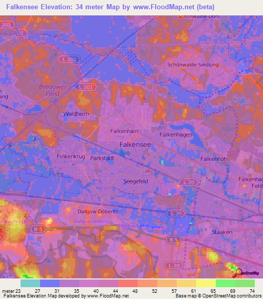 Falkensee,Germany Elevation Map