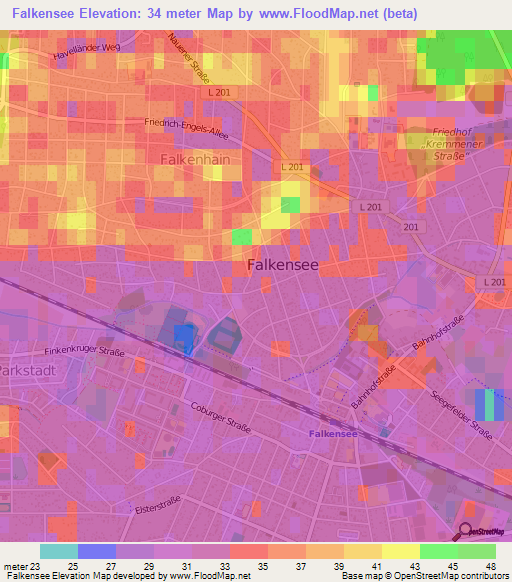 Falkensee,Germany Elevation Map