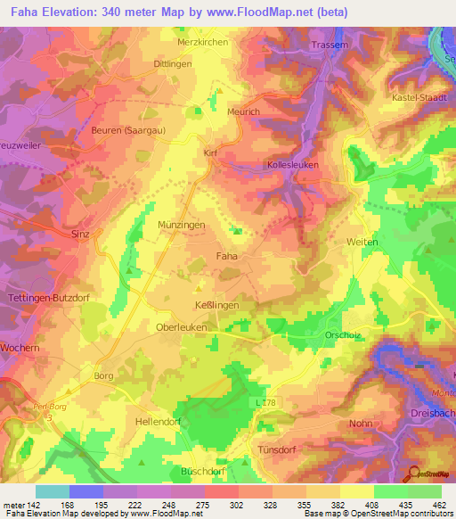 Faha,Germany Elevation Map