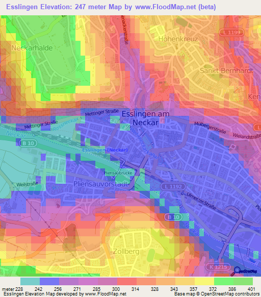 Esslingen,Germany Elevation Map