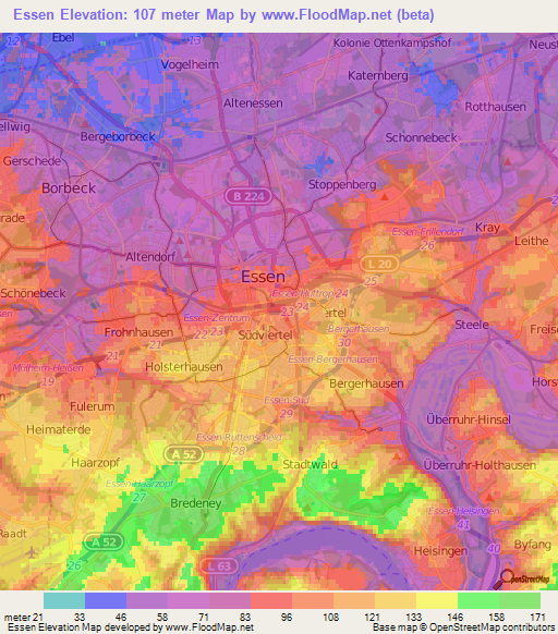 Essen,Germany Elevation Map