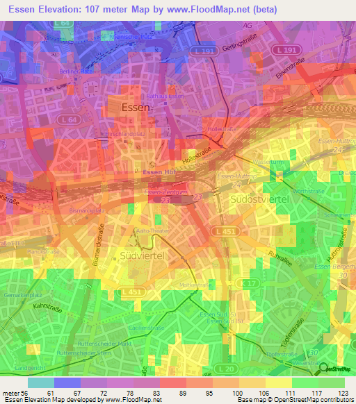 Essen,Germany Elevation Map