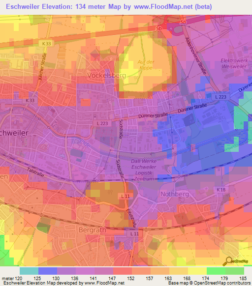 Eschweiler,Germany Elevation Map