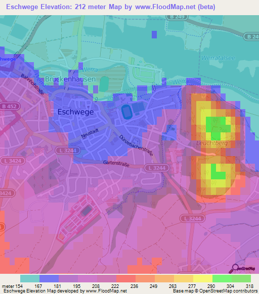 Eschwege,Germany Elevation Map