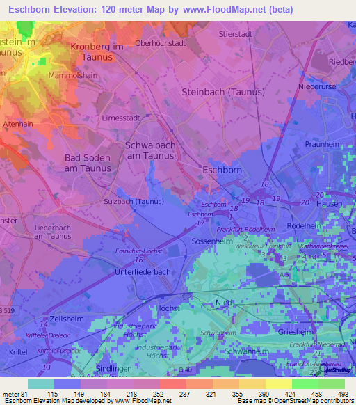 Eschborn,Germany Elevation Map