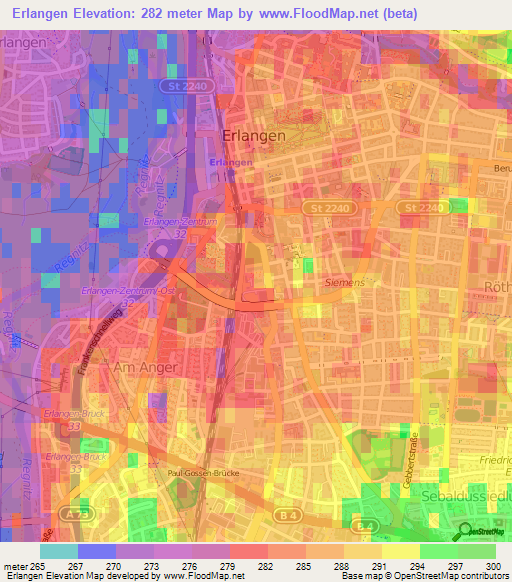 Erlangen,Germany Elevation Map