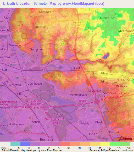 Erkrath,Germany Elevation Map