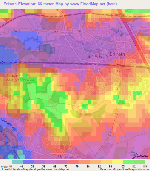 Erkrath,Germany Elevation Map