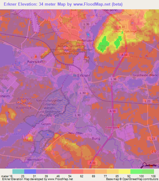 Erkner,Germany Elevation Map