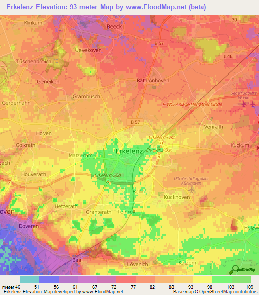 Erkelenz,Germany Elevation Map