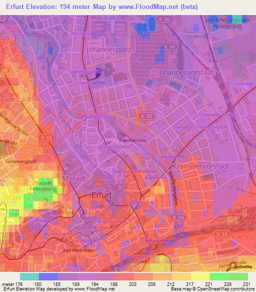 Erfurt,Germany Elevation Map