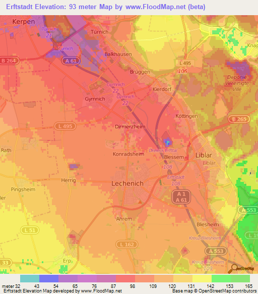 Erftstadt,Germany Elevation Map