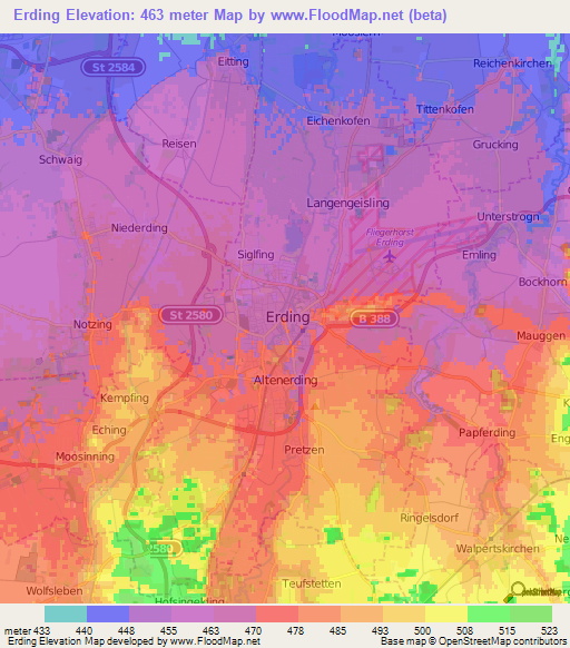 Erding,Germany Elevation Map