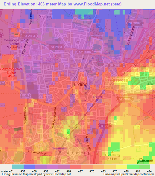 Erding,Germany Elevation Map