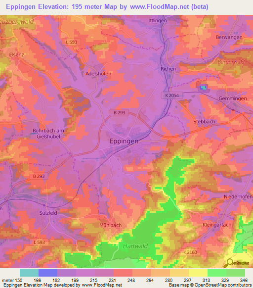 Eppingen,Germany Elevation Map