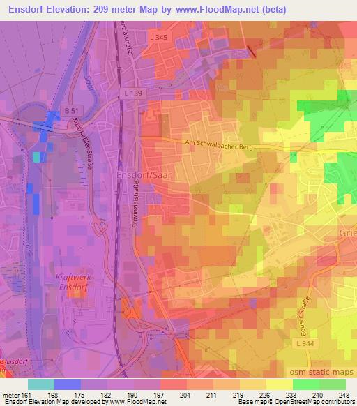 Ensdorf,Germany Elevation Map