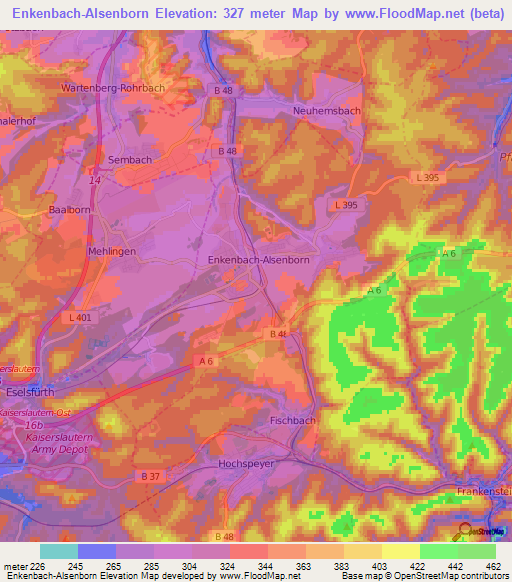 Enkenbach-Alsenborn,Germany Elevation Map