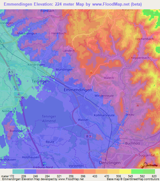 Emmendingen,Germany Elevation Map