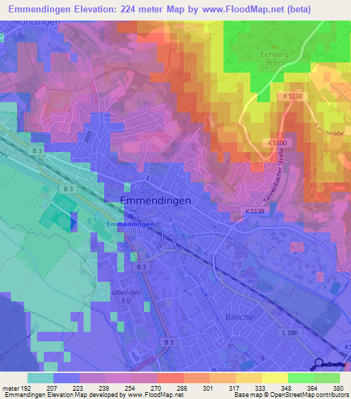 Emmendingen,Germany Elevation Map