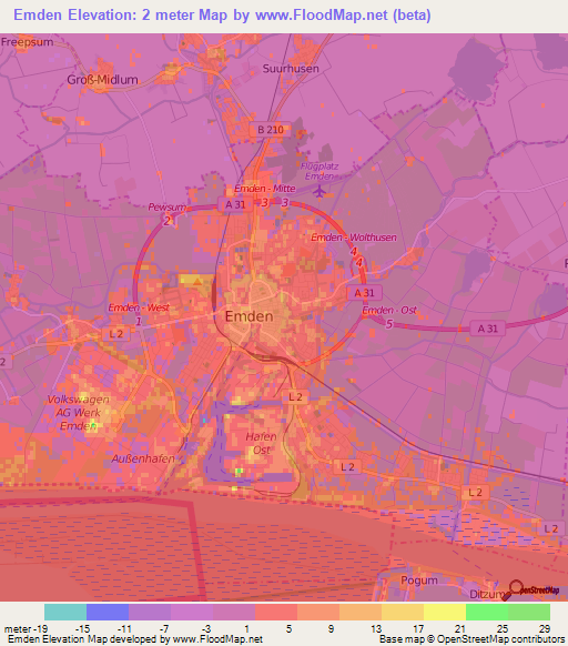 Emden,Germany Elevation Map