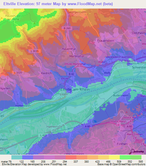 Eltville,Germany Elevation Map