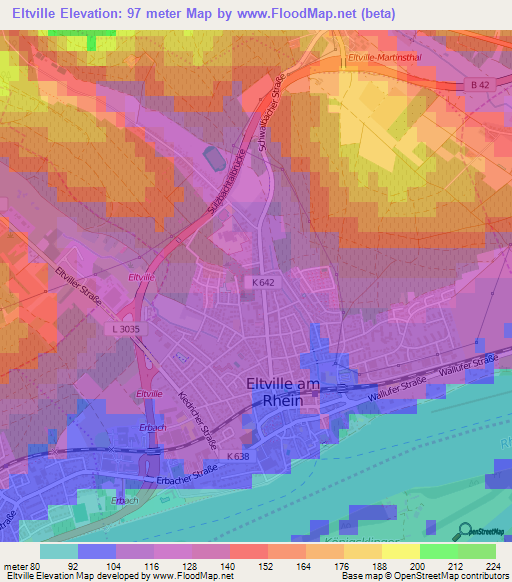 Eltville,Germany Elevation Map