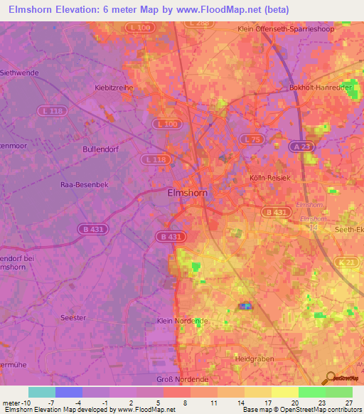 Elmshorn,Germany Elevation Map