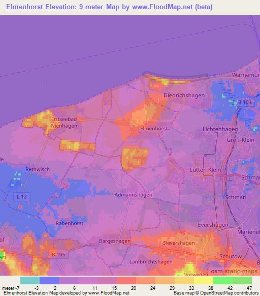 Elmenhorst,Germany Elevation Map