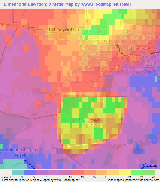 Elmenhorst,Germany Elevation Map