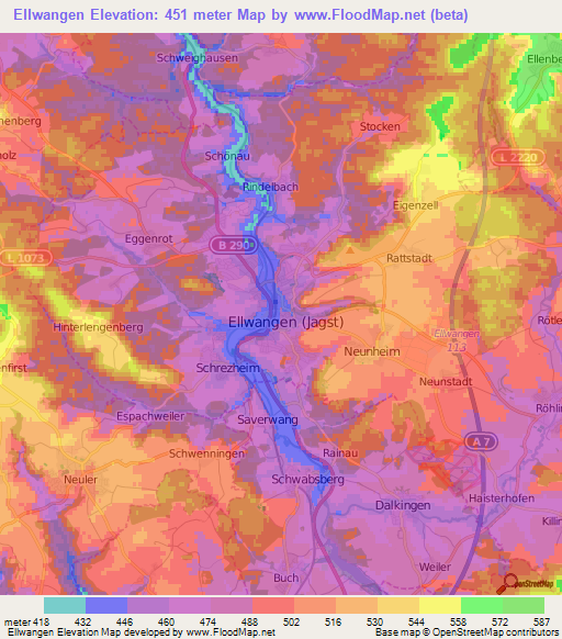 Ellwangen,Germany Elevation Map