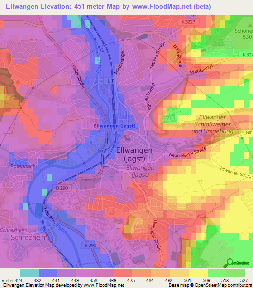 Ellwangen,Germany Elevation Map