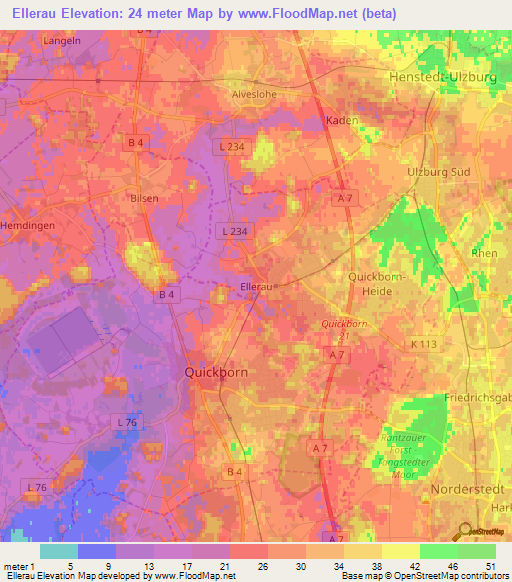 Ellerau,Germany Elevation Map