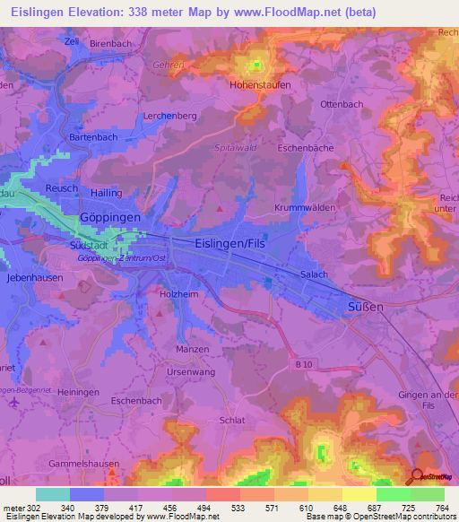 Eislingen,Germany Elevation Map