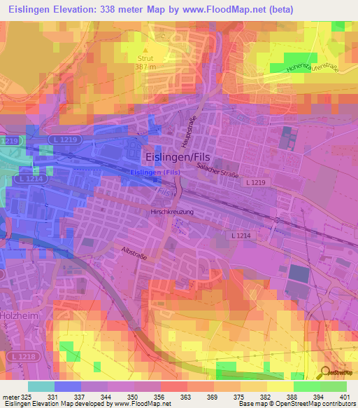 Eislingen,Germany Elevation Map