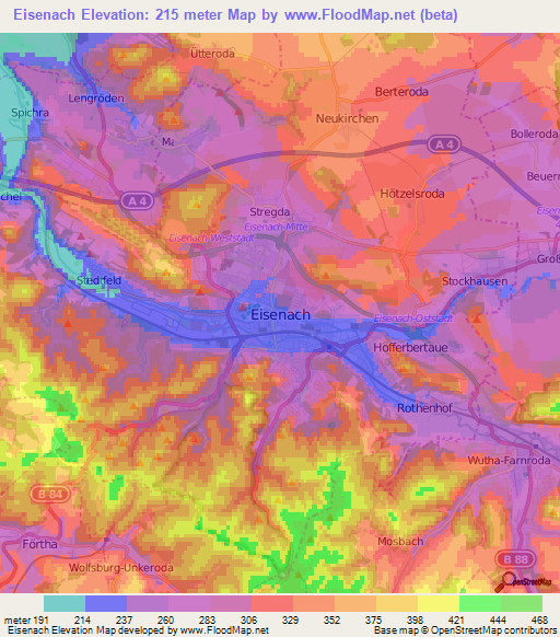 Eisenach,Germany Elevation Map