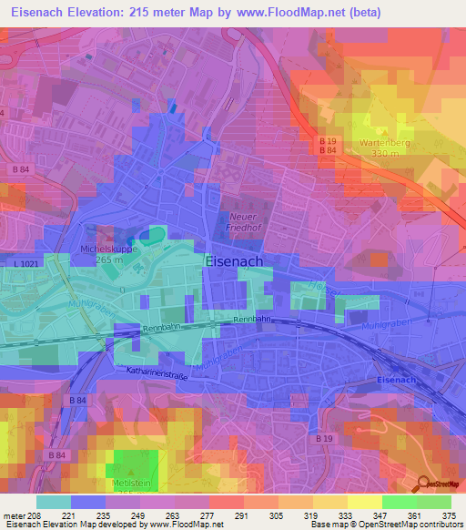 Eisenach,Germany Elevation Map