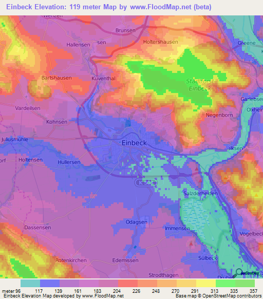 Einbeck,Germany Elevation Map