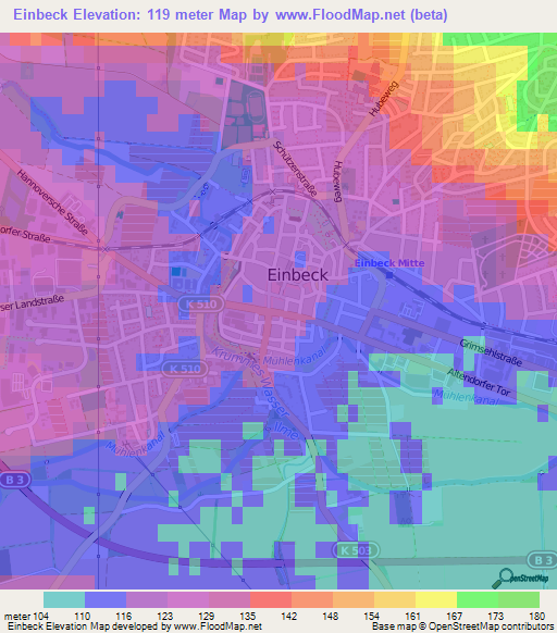 Einbeck,Germany Elevation Map