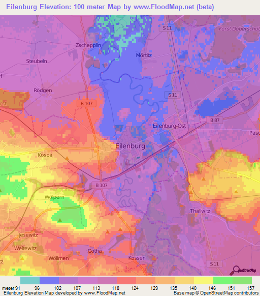 Eilenburg,Germany Elevation Map