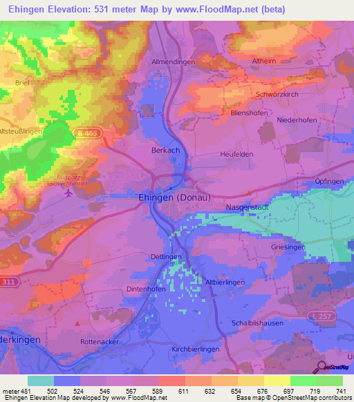 Ehingen,Germany Elevation Map