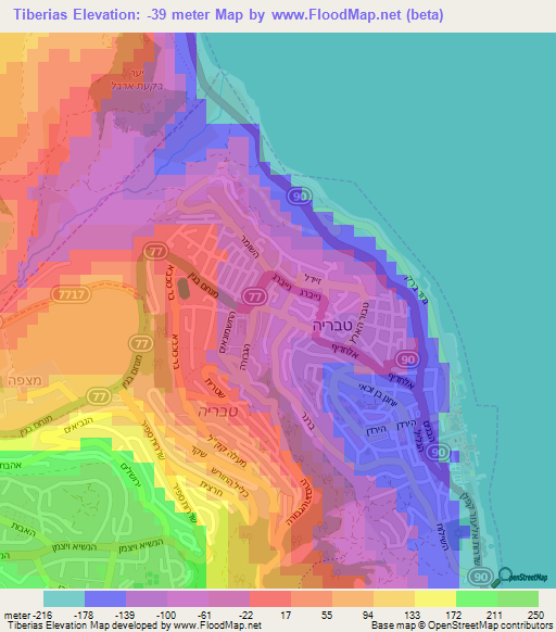 Tiberias,Israel Elevation Map