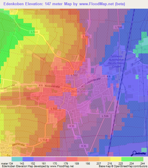 Edenkoben,Germany Elevation Map