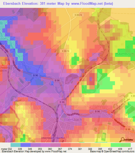 Ebersbach,Germany Elevation Map