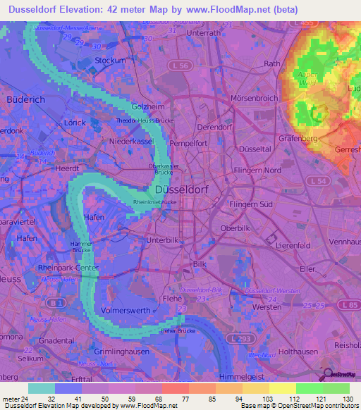 Dusseldorf,Germany Elevation Map